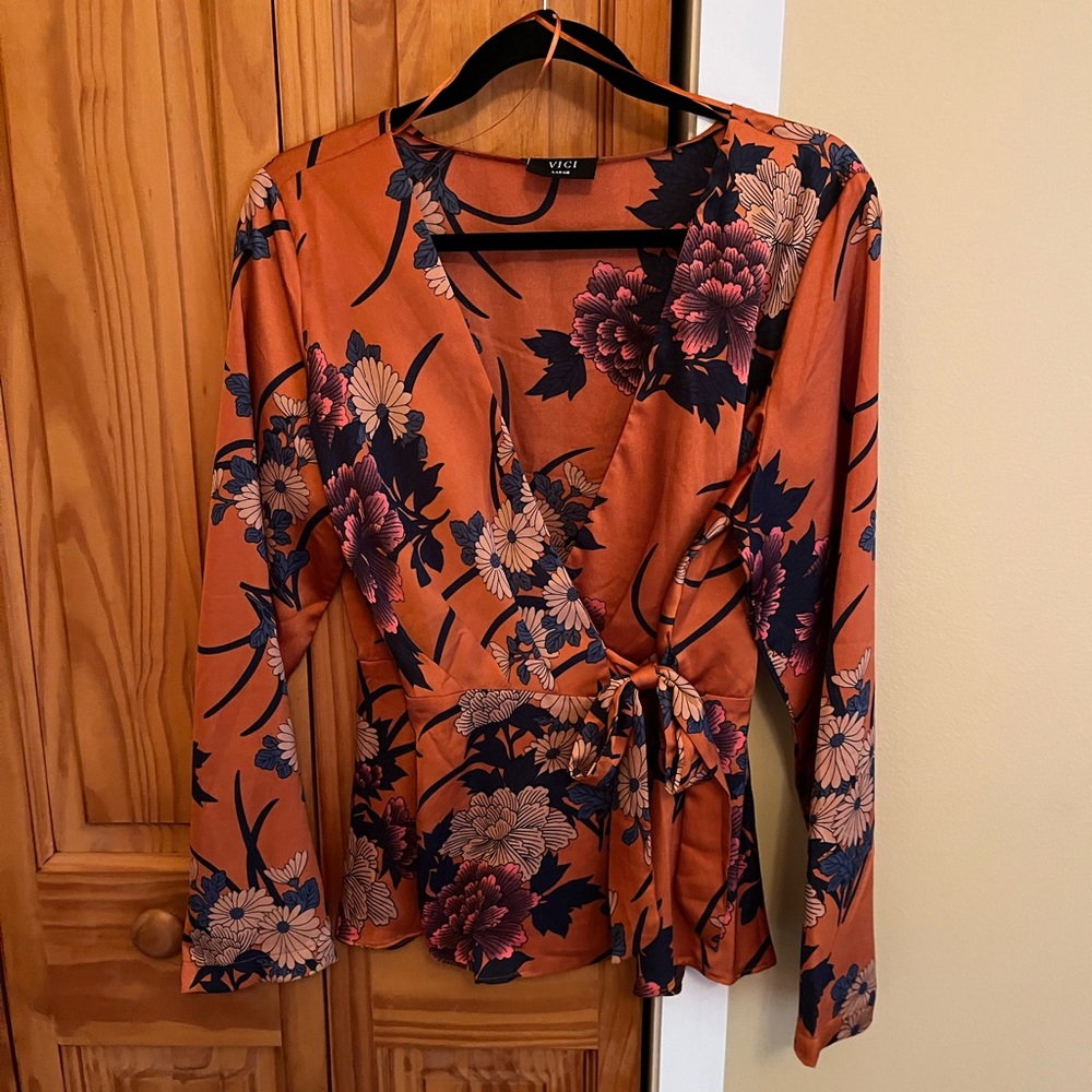 Vici Burnt Orange Floral Wrap Top